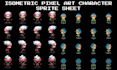 do topdown  isometric pixel art character,  sprite sheet animation, game assets