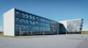 render realistic 3d glass office building facade,  landmark workspace facility