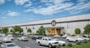 update warehouse storage commercial building, 3d render, lanscape site design