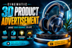 create cinematic 3d product animation and advertisement