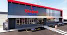 design modern 3d commercial building facade,  supermarket renders, acm cladding