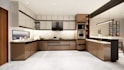 design a modern modular kitchen with 2d and 3d