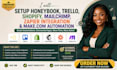 setup honeybook trello shopify mailchimp zapier integration make com automation