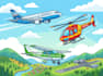 draw aircraft, airplane, helicopter into a vector cartoon art