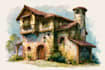 do an watercolor house portrait