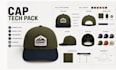 create cap tech pack, cap design, bucket hat, technical flats with mockup