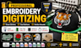 do embroidery digitizing, logo, digitize image for embroidery in dst, pes, emb