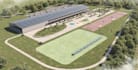 design 3d modern athletic space, mega stadium visual,sport complex layout render