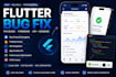 fix flutter bugs, firebase issues, API integration and app crashes