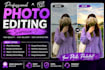 professionally edit, retouch, remove background and enhance your photos