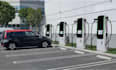 design a modern ev charging station with 3d rendering and site layout