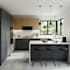 design modern kitchen interior, cabinet layout and realistic 3d rendering