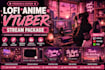design custom lofi anime vtuber stream package, live2d background and overlays