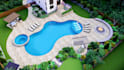 do exterior design, 3d rendering, facade, pool and landscape design