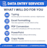 do data entry, ms word, excel dashboard and powerpoint work