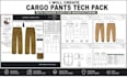 create cargo pants tech pack with fashion flats for manufacturing