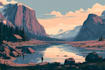 illustrate beautiful flat landscape illustration art