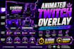 create animated twitch stream overlay, logo, alerts, panels