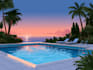 draw render swimming pool, backyard, villa landscape