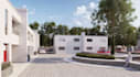 convert sketch to 3d house, cgi townhome complex, white brick, gated community