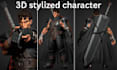 create game ready stylized 3d character model with rigging for unity and ue5