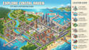 custom 3d isometric city map, destination guide, and location illustration