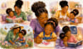 illustrate african american mother and child storybook character