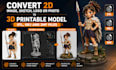 convert 2d image, sketch, logo or photo to 3d printable stl, obj, and 3mf model