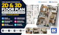 design 2d 3d floor plan, interior rendering with floorplanner or archicad
