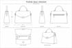 womens luxury handbag tech pack, flatsketch concept and handbag wallet pattern
