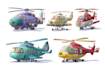 draw airplane, aircraft, helicopter into a vector cartoon