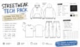 create streetwear tech pack, clothing tech pack and technical flat sketch