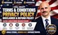 draft terms and conditions, privacy policy, disclaimer, and refund policy