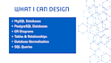 design mysql and postgresql databases and write sql queries