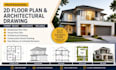 draw professional 2d floor plan, architectural drawing, full house plan