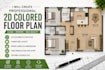 create professional 2d colored floor plan