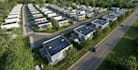 develop residential housing 3d model from site map, aerial view township render