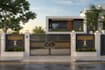 design fence banner, mesh banner, draw modern gate with 3d rendering