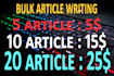 write original bulk articles on any topic