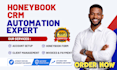 setup honeybook CRM, automations, contracts, invoices and client workflows