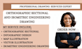 create orthographic sectional map illustration and isometric engineering drawing