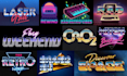 make 80s retro logo designs with neon sign chrome effects