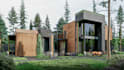 redesign tiny house exterior 3d rendering,cabin, barn house,2d architecture plan