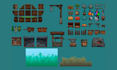 create pixel game assets, props and environment objects, pixel game art, weapon