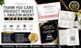 design thank you cards, product inserts and amazon package inserts