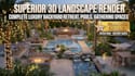 design 3d landscape, patio, swimming pool, and backyard render