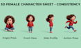 design consistent 3d characters and character reference sheets
