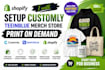 setup customily customly shopify teeinblue merch store print on demand