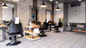 design a modern 3d barbing salon interior and exterior