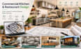 design commercial kitchen floor plan, restaurant interior, cafe 3d rendering